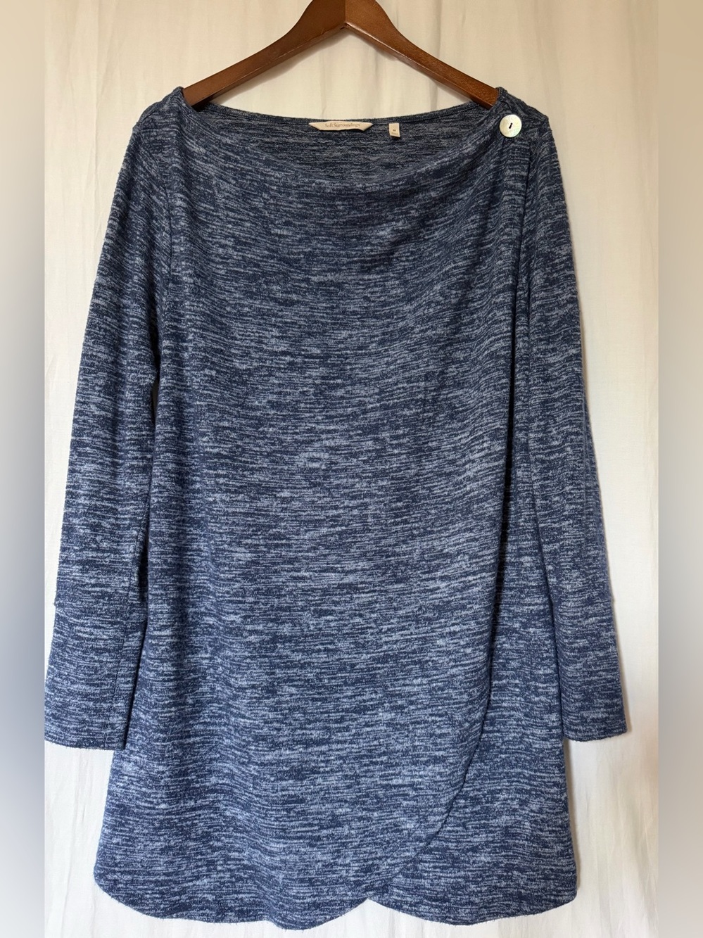 Soft Surroundings Space-Dye Cowl Neck Wrap Cardigan Sweater w. Button - Navy - M
